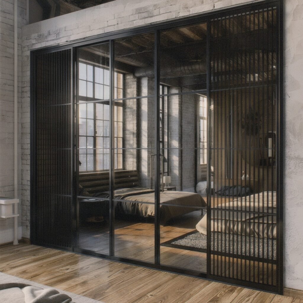 Lofttür mit Spiegelglas im Schlafzimmer2 | Manufakturx.ch 🛠️