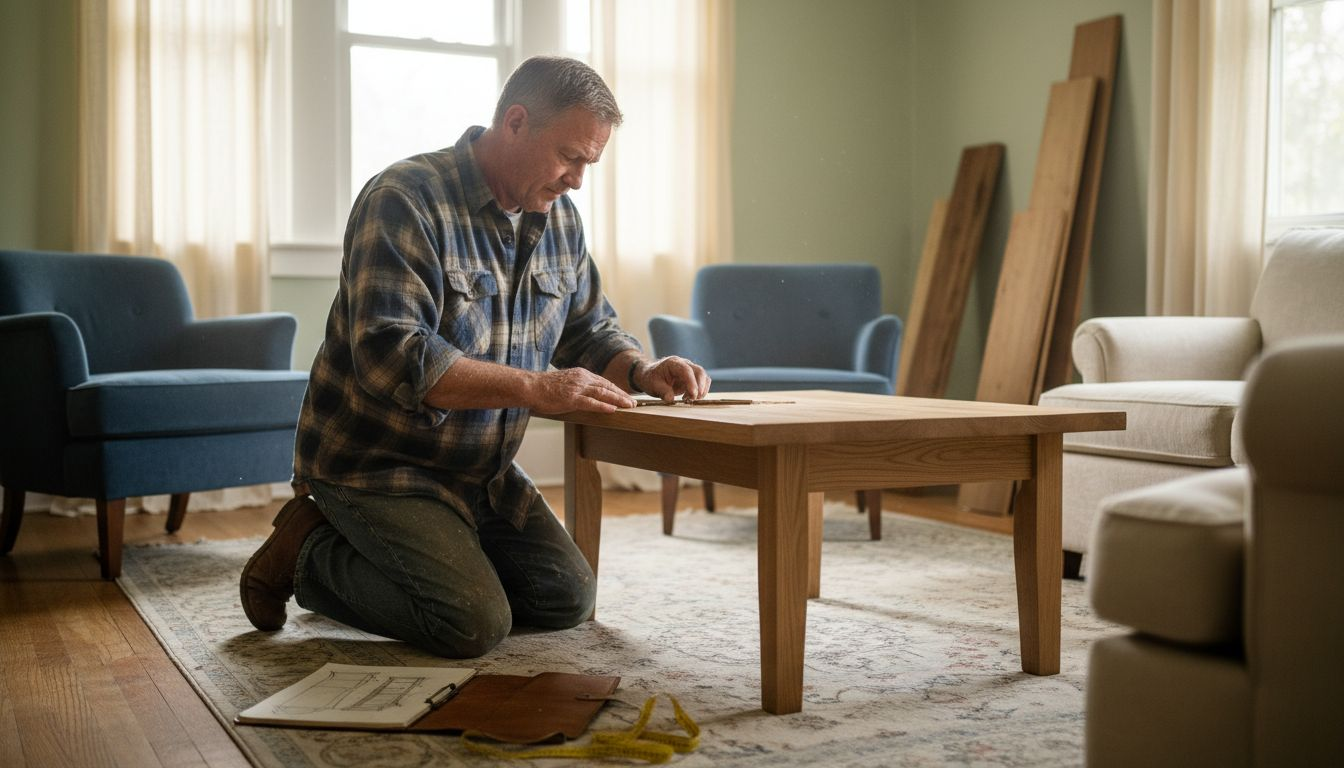1770858860035_image-1 | Manufakturx.ch 🛠️ Ein Handwerker verleiht einem Holztisch in einem gemütlichen Raum den letzten Schliff.